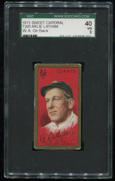 1911 T205 Sweet Caporal Arlie Latham W.A. on Back SGC 40