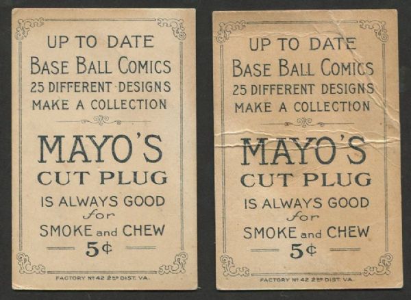 1900 T203 Mayo's Cut Plug Baseball Comics Lot of 2 