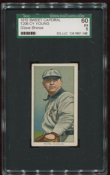 1909-11 T206 Sweet Caporal Cy Young Glove Shows SGC 60