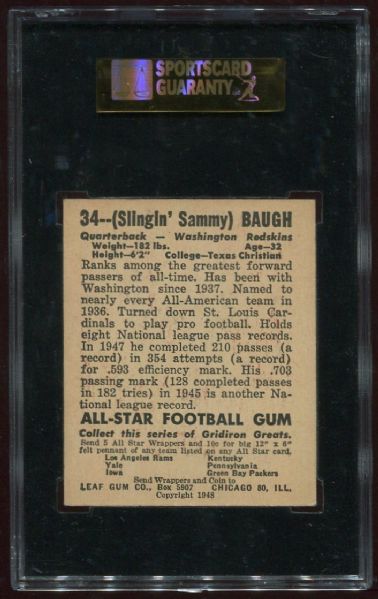 1948 Leaf Gum Co. #34 Sammy Baugh Rookie SGC 70