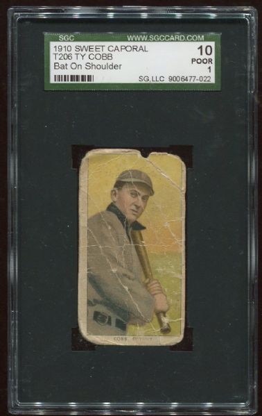 1909-11 T206 Sweet Caporal Ty Cobb Bat On Shoulder SGC 10