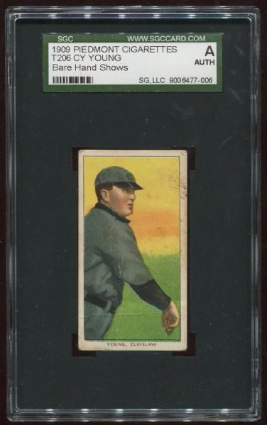 1909-11 T206 Piedmont Cy Young Bare Hand Shows SGC Authentic