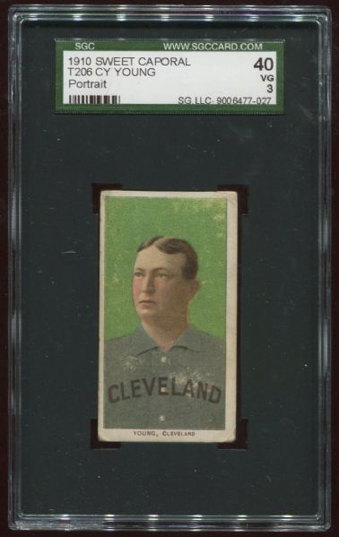 1909-11 T206 Sweet Caporal Cy Young Portrait SGC 40