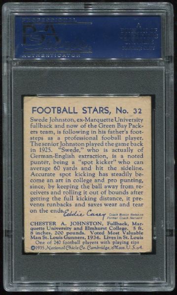 1935 National Chicle #32 Chester Swede Johnston PSA 3