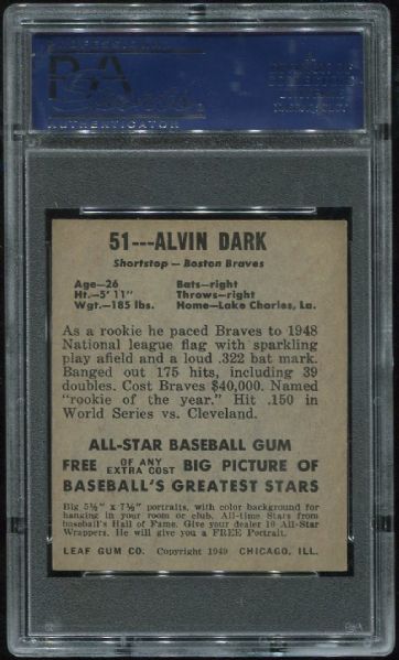 1948 Leaf Gum Co. #51 Alvin Dark Short Print PSA 6
