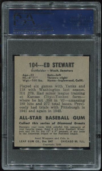 1948 Leaf Gum Co. #104 Edward Stewart Short Print PSA 7