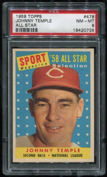 1958 Topps #478 Johnny Temple All Star PSA 8