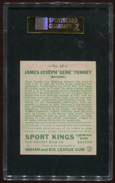 1933 Sport Kings Gum #18 Gene Tunney SGC 84