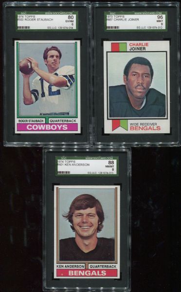 1973-1974 Topps Lot of 3 SGC Graded with Staubach