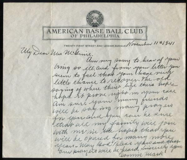 1941 Connie Mack Signed Single Page Letter JSA Authentic