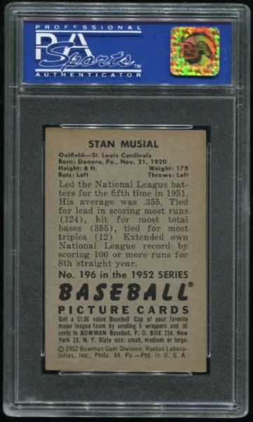1952 Bowman #196 Stan Musial PSA 8