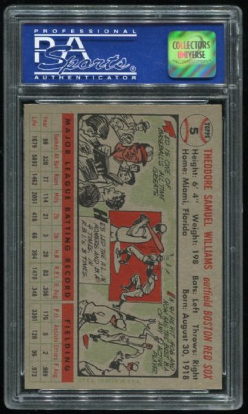 1956 Topps #5 Ted Williams Gray Back PSA 8