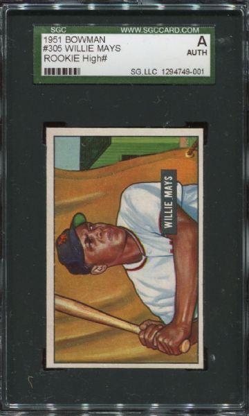 1951 Bowman #305 Willie Mays Rookie SGC Authentic