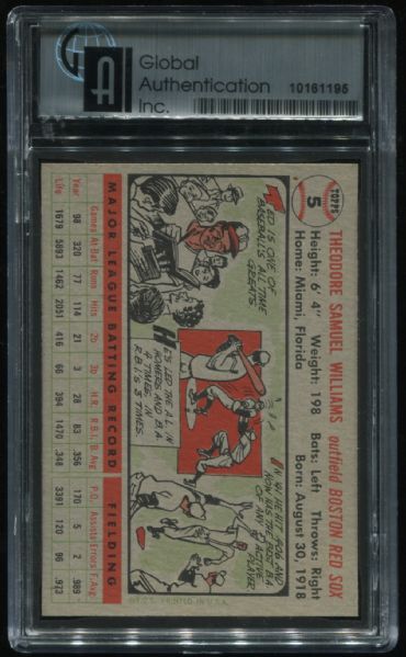 1956 Topps #5 Ted Williams Gray Back GAI 9.5