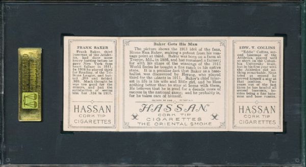 1912 T202 Hassan Cigarettes Triple Folder #08 Baker gets His Man SGC 50