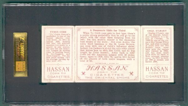 1912 T202 Hassan Cigarettes Triple Folder #03 A Desperate Slide at Third Ty Cobb SGC 30