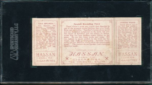 1912 T202 Hassan Cigarettes Triple Folder #106 Speaker Rounding Third Speaker Wood SGC 20