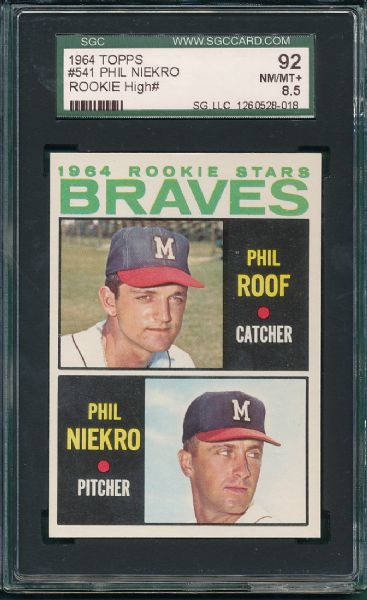 1964 Topps #541 Braves Rookies Phil Niekro Hi # SGC 92