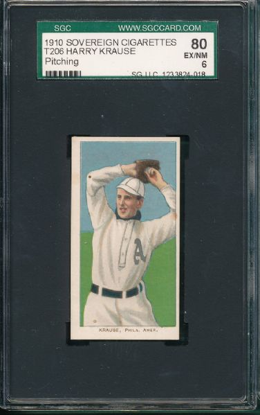1909-11 T206 Krause Pitching Sovereign Cigarettes SGC 80