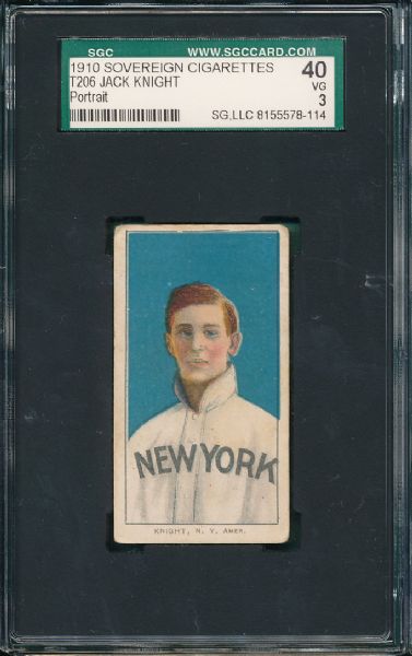 1909-1911 T206 jack Knight Portrait Sovereign Cigarettes SGC 40