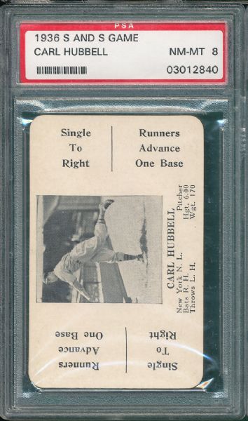 1936 S and S Game Carl Hubbell PSA 8
