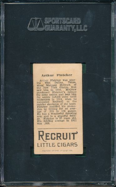 1912 T207 Arthur Fletcher Recruit Cigarettes SGC 50
