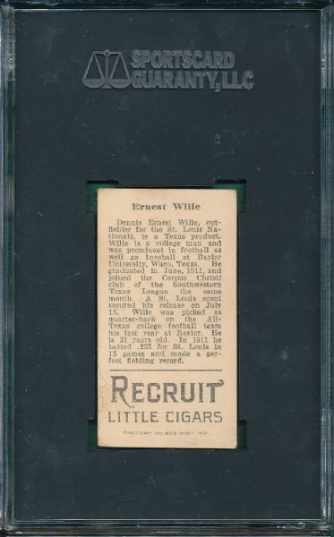 1912 T207 Ernest Wilie Recruit Cigarettes SGC 40