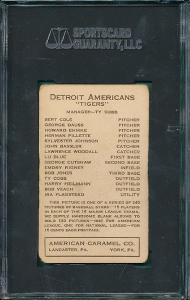 1922 E120 Bob Veach American Caramel Co. SGC 40
