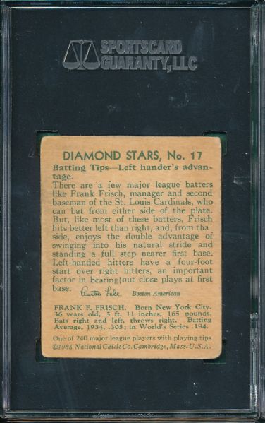 1934-36 Diamond Stars #17 Frankie Frisch SGC 30