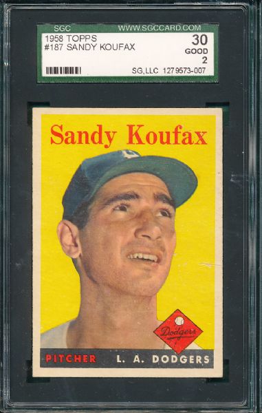 1958 Topps #187 Sandy Koufax SGC 30