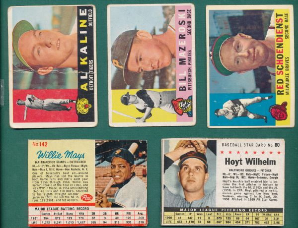 1960 Topps (3) & (2) Post Cards W/Willie Mays 5 Card Lot