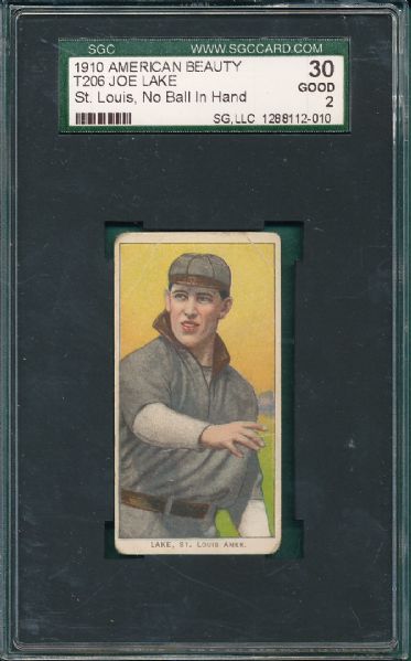 1909-1911 T206 Joe Lake, No Ball, American Beauty Cigarettes (No Frame) SGC 30