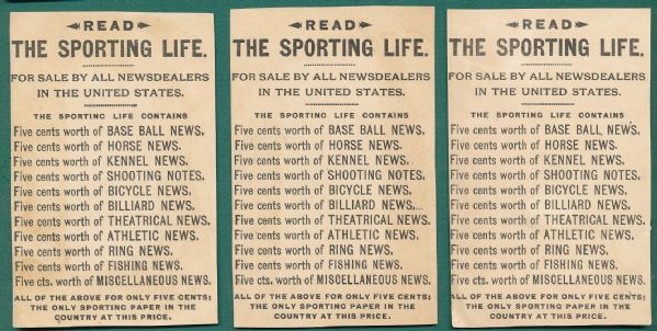 1880s Sporting Life Trade Cards 3 Card Lot