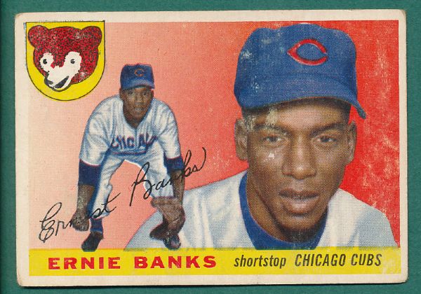 1955 & 56 Topps Hall of Famer 3 Card Lot Banks, Kaline, & Ashburn