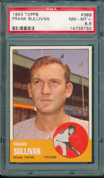 1963 Topps #389 Frank Sullivan PSA 8