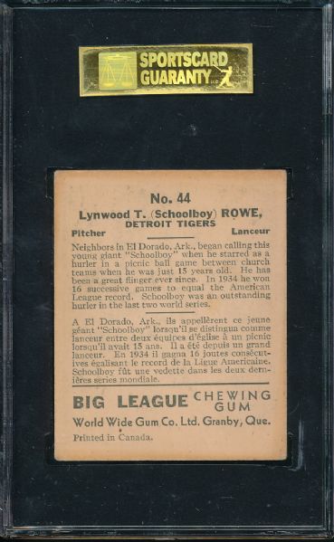 1936 World Wide Gum Co. #44 Schoolby Rowe SGC 40