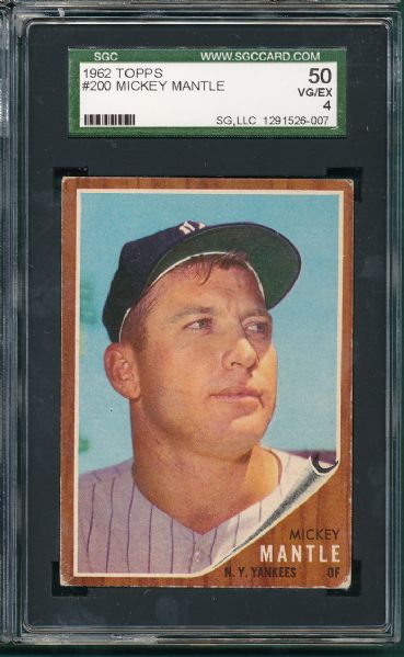 1962 Topps #200 Mickey Mantle SGC 50