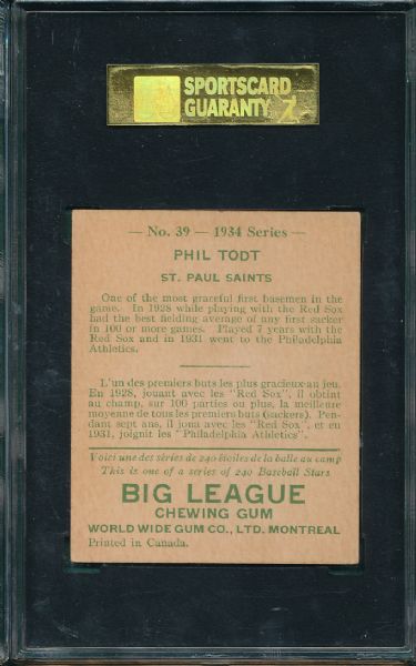 1934 World Wide Gum #39 Phil Todt SGC 50 & 1933 Goudey #90 Petty