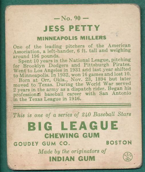 1934 World Wide Gum #39 Phil Todt SGC 50 & 1933 Goudey #90 Petty