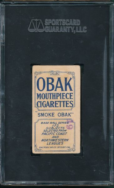 1910 T212 Obak Cigarettes Lindsay SGC 30  Stamped back
