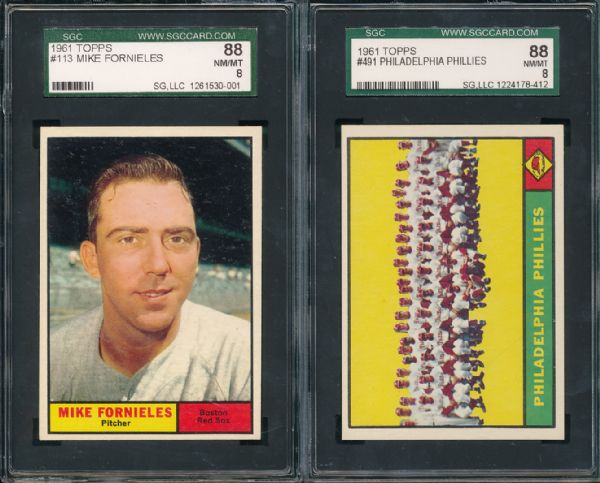 1961 Topps #113 Fornieles & #491 Phillies Team 2 Card Lot SGC 88
