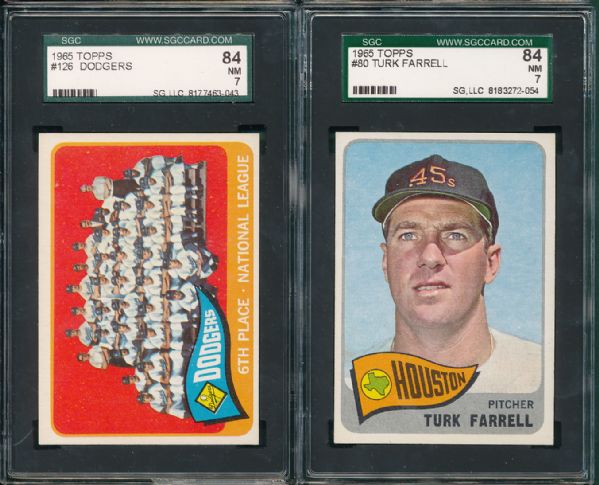 1965 Topps #80 Farrell & #126 Dodgers Team SGC 84