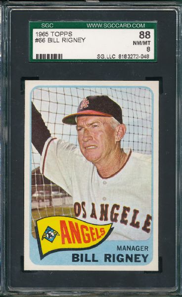 1965 Topps #66 Rigney & #358 Pearson Los Angeles Angels SGC 88