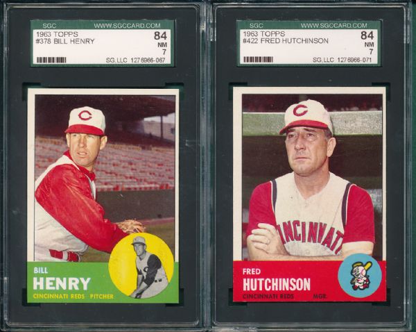 1963 Topps #378 Henry & #422 Hutchinson Cincinnati Reds SGC 84