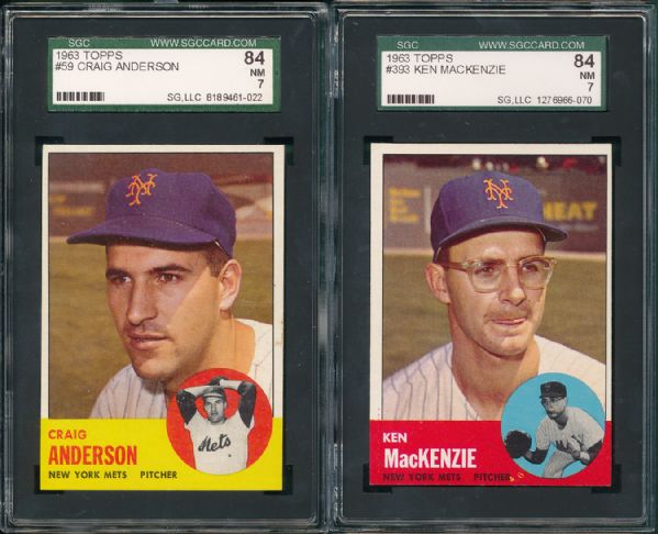 1963 Topps #59 Anderson & #393 Mackenzie New York Mets SGC 84