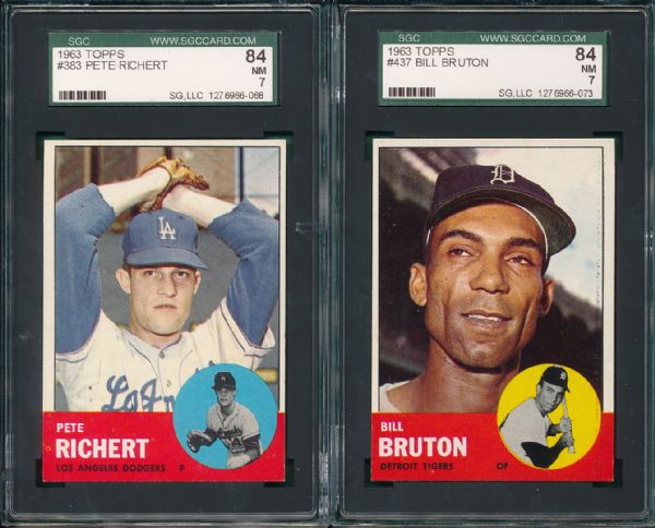 1963 Topps #383 Richert & #437 Bruton SGC 84
