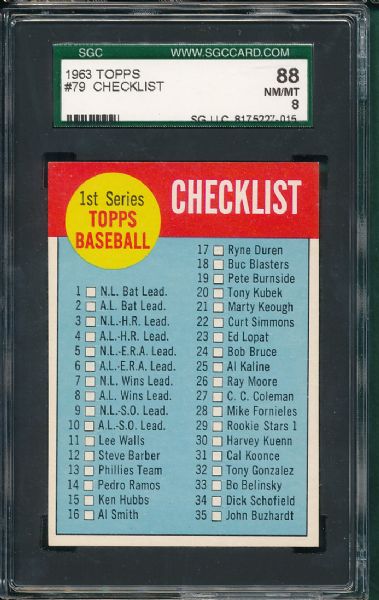 1963 Topps #158 Harper (Rookie) & #79 Checklist SGC 88