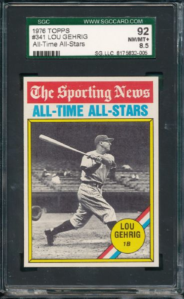 1976 Topps #179 Foster #341 Gehrig SGC 92