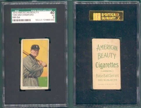 1909-1911 T206 Sam Crawford American Beauty Cigarettes 350 No Frame SGC 40