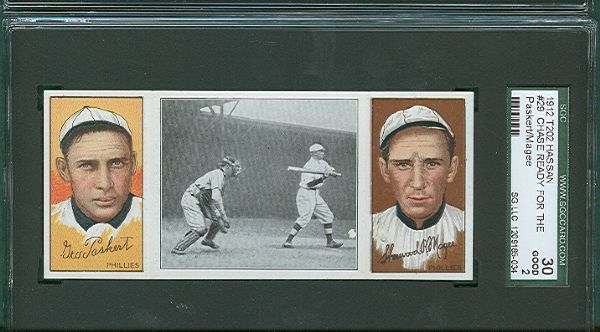 1912 T202 Hassan Cigarettes Triple Folder #29 Chase Ready Paskert/Magee SGC 30 *High End*